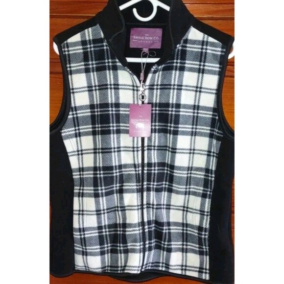 NWT Sz M Women’s The Savile Row Company Sleeveless Jacket Vest Plaid Black White - Picture 2 of 5